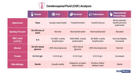 csf study interpretation chart